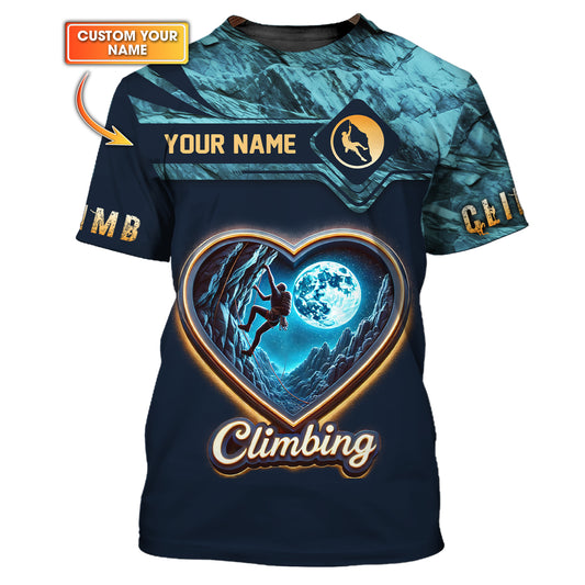 Camisetas con corazón de escalada con impresión 3D completa, regalo con nombre personalizado para amantes de la escalada