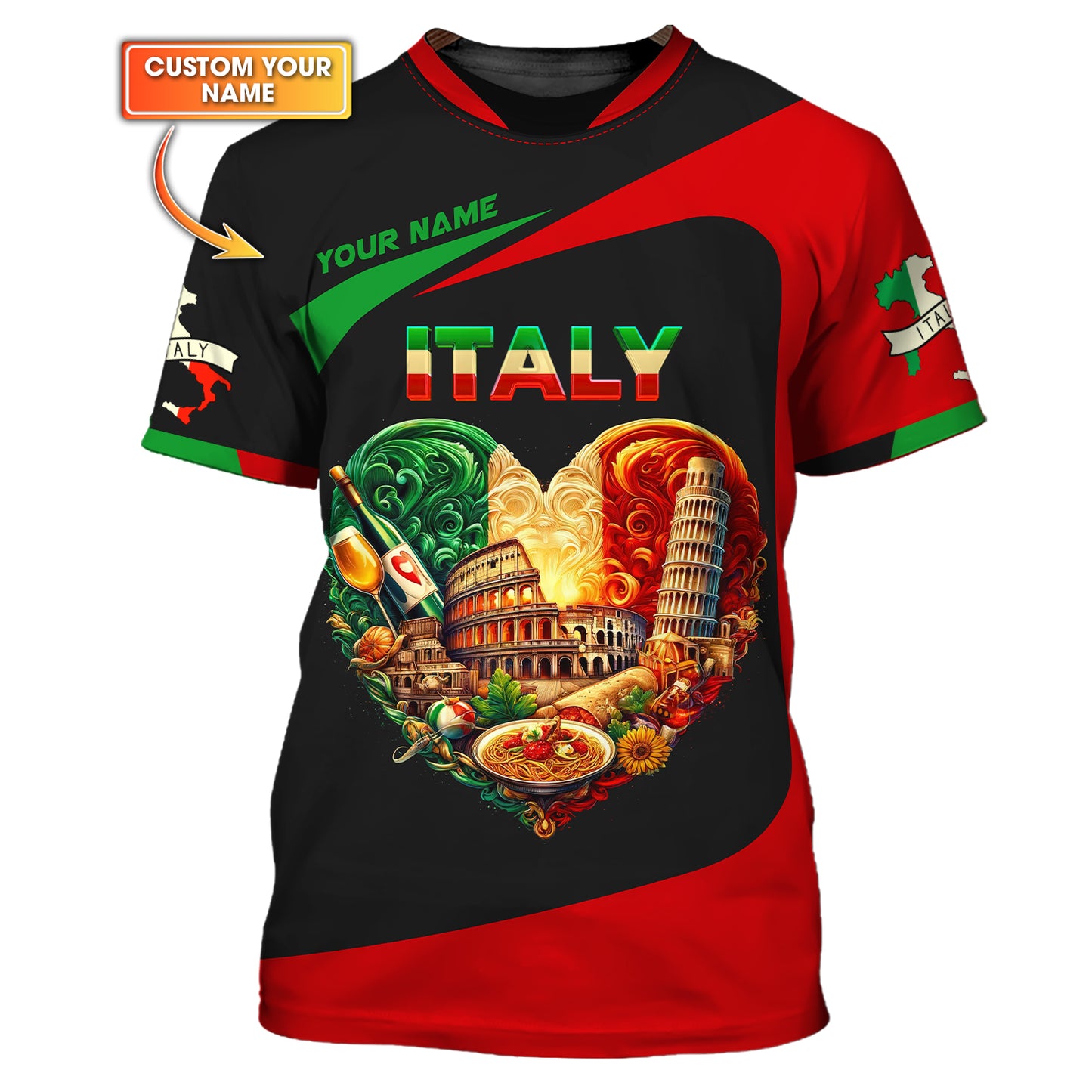 Italy Heart Custom Name 3D Shirt Personalized Gift For Italy Lovers