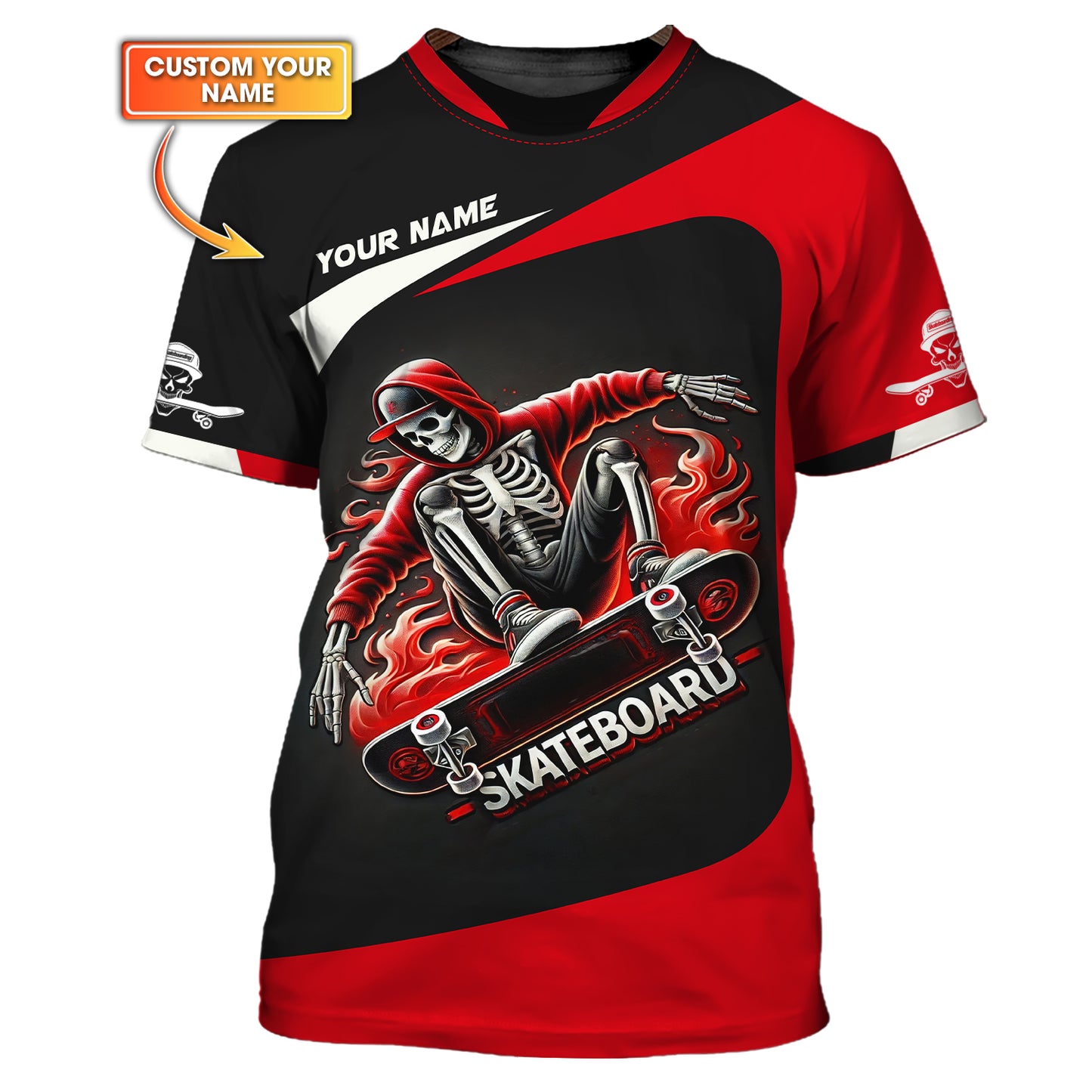 3D Full Print Skull Skateboard T-Shirts Personalized Name Gift For Skateboard Lovers