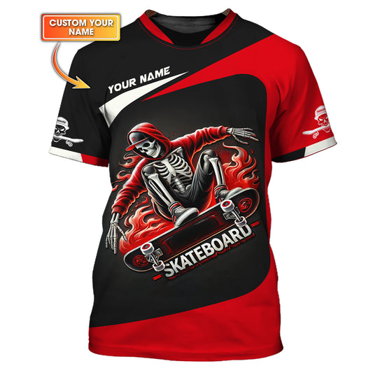 3D Full Print Skull Skateboard T-Shirts Personalized Name Gift For Skateboard Lovers