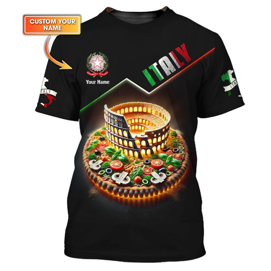 Taste Of Italy Custom Colosseum Pizza T-Shirt With Italian Flair Personalized Name Gift For Italian Lovers