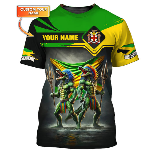 Camisetas con estampado 3D completo de guerrero cocodrilo de Jamaica, regalo con nombre personalizado para los amantes de Jamaica