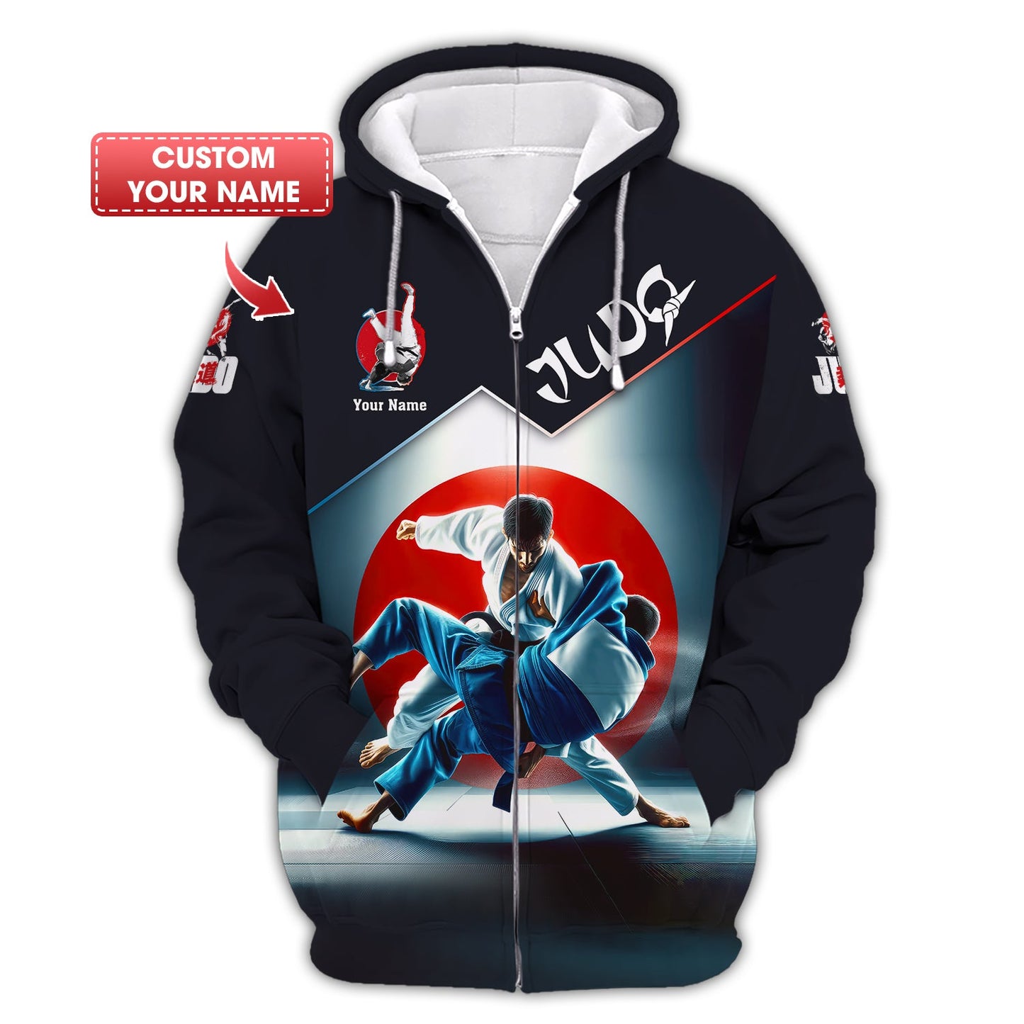 Sudadera con capucha y cremallera de judo con nombre personalizado Regalo con nombre personalizado para amantes del judo