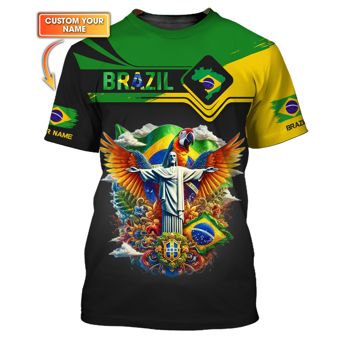 Camisetas 3D con nombre personalizado Camiseta personalizada de Brasil Regalo para amantes de Brasil