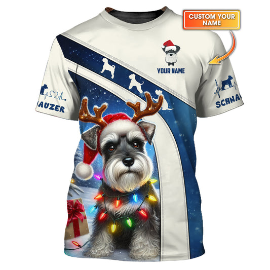 Merry Christmas Custom Name 3D T-Shirts Schnauzer Reindeer Shirt Gift For Dog Lovers