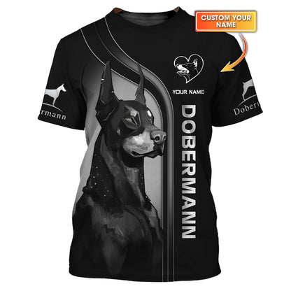 Camiseta 3D con nombre personalizado de Dobermann, regalo para amantes de los Dobermann