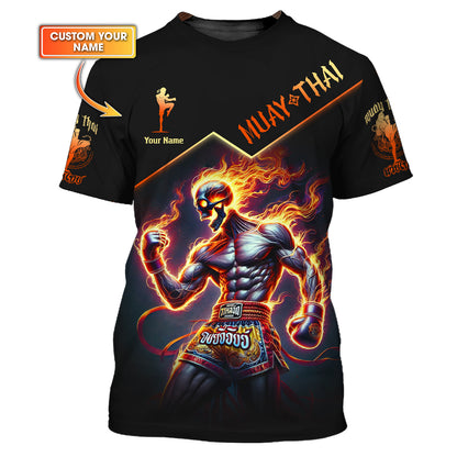 Camiseta de luchador de muay thai con estampado 3D completo y calavera en llamas, regalo con nombre personalizado para amantes del muay thai