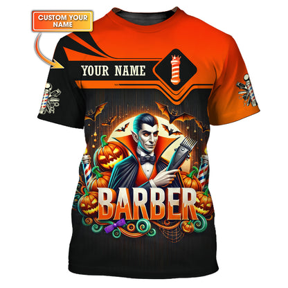 Happy Halloween Custom Name 3D T-Shirts Dracula Barber Shirt Gift For Barber Lovers