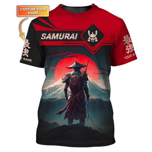 T-shirt à imprimé 3D personnalisé Red Moon Samurai