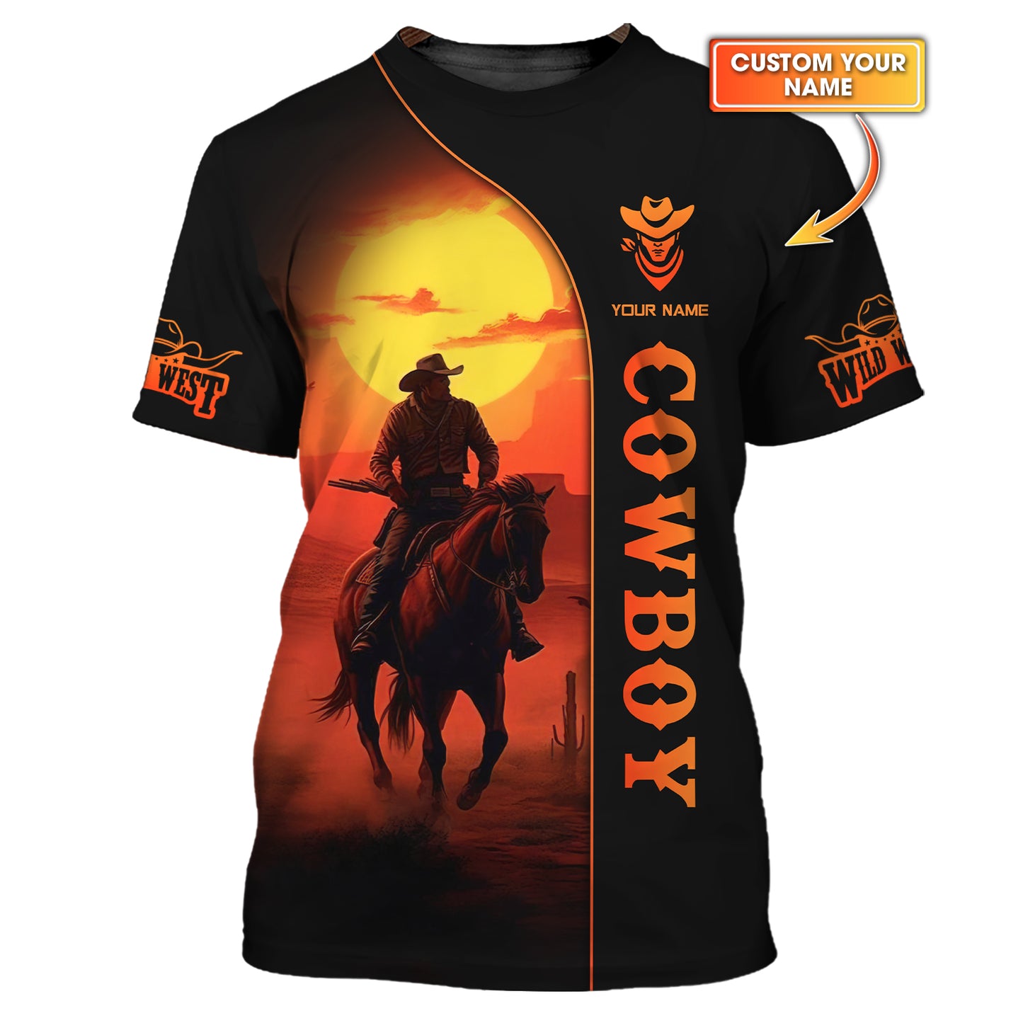 Camisetas con estampado 3D completo de vaquero montando a caballo, regalo con nombre personalizado para amantes de los vaqueros