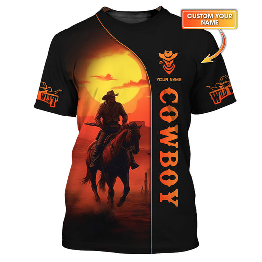 3D Full Print Cowboy Riding Horse T-Shirts Personalized Name Gift For Cowboy Lovers