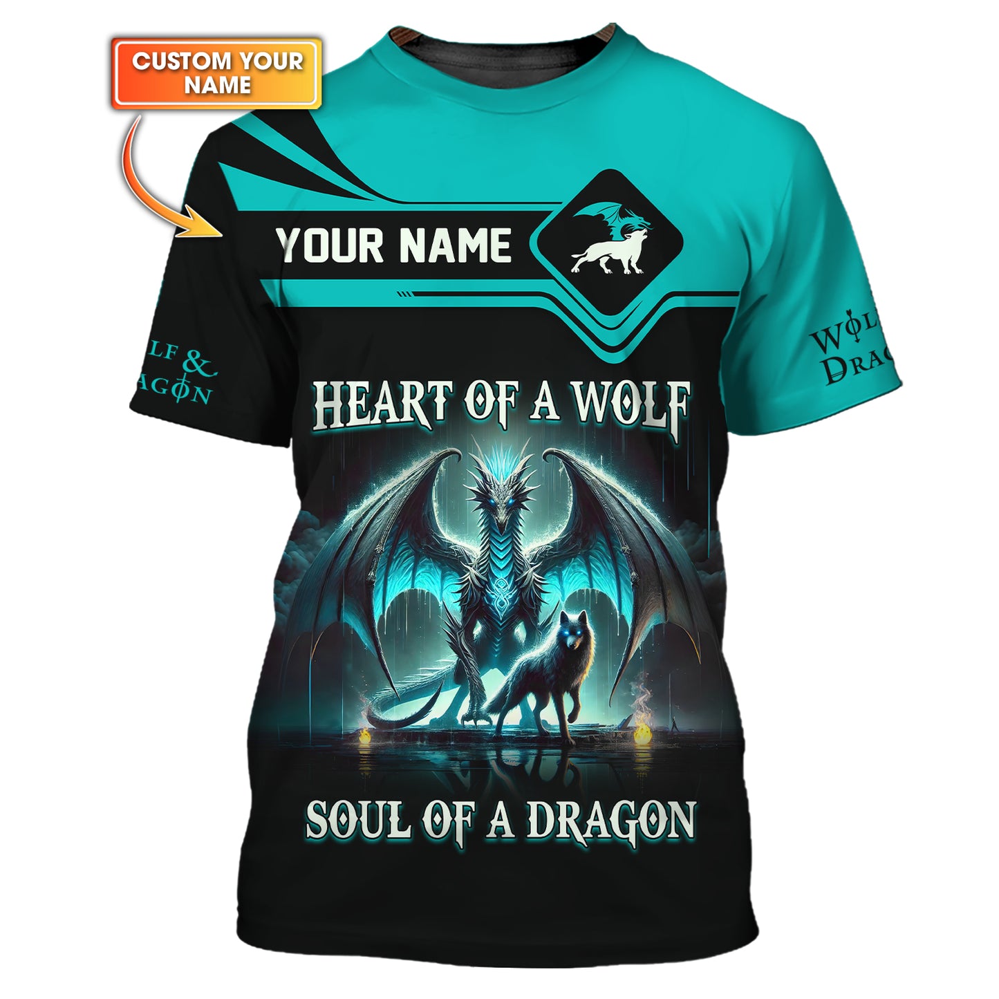 3D Full Print Heart Of A Wolf Soul Of A Dragon Shirt Personalized Name Gift For Dragon Lovers