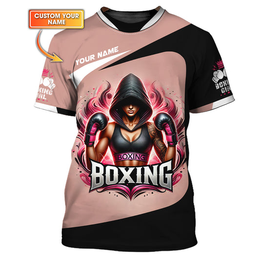 Camiseta personalizada con nombre en 3D para mujer boxeadora, regalo personalizado para amantes del boxeador