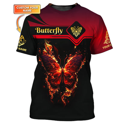 Butterfly Custom Name 3D Shirt Fiery Butterfly Gift For Butterfly Lovers