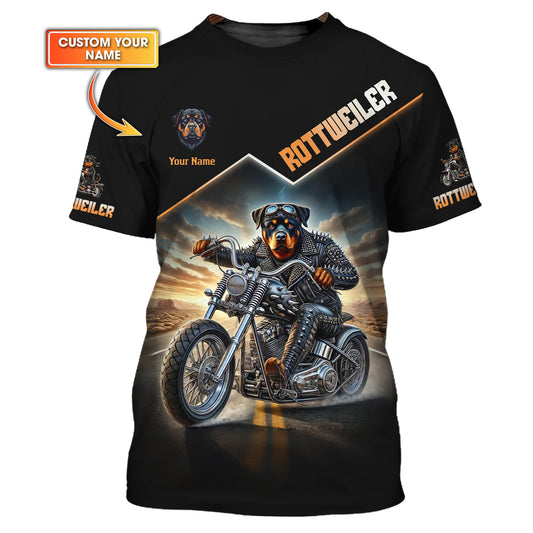 Rottweiler Drive Motorcycle Custom Name 3D T-Shirts Gift For Dog Lovers