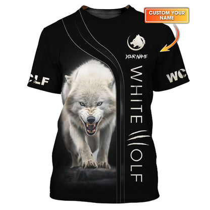 Camiseta personalizada en 3D con lobo blanco feroz, regalo para amantes de los lobos