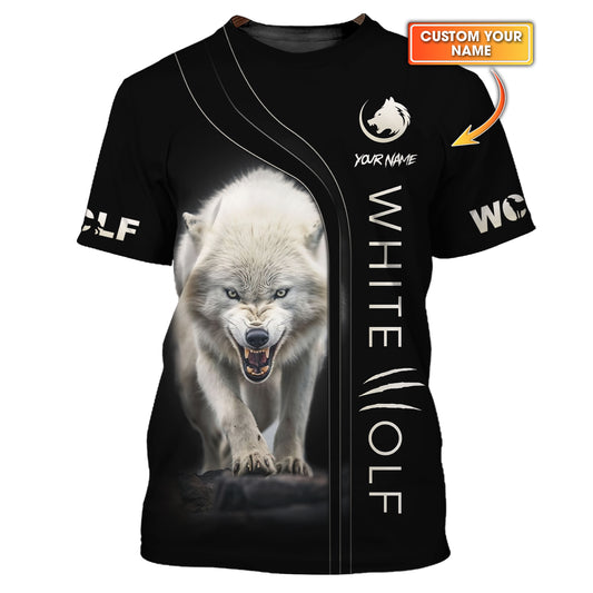 T-shirt personnalisé 3D Loup Blanc Féroce Cadeau pour les amoureux des loups