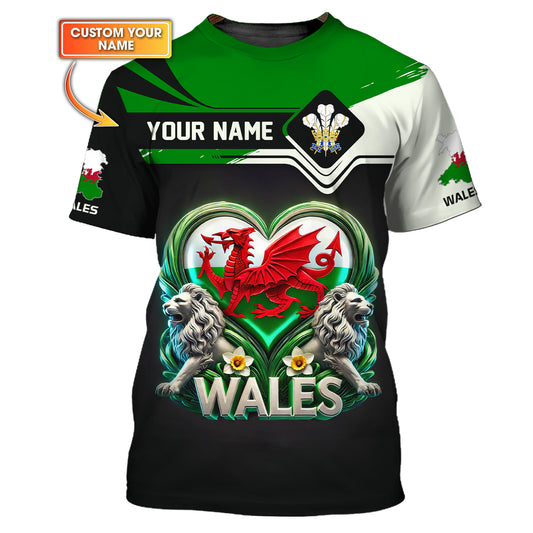 3D Full Print Dragon With Lion Of Wales Shirt Personalized Name Gif For Wales Lovers