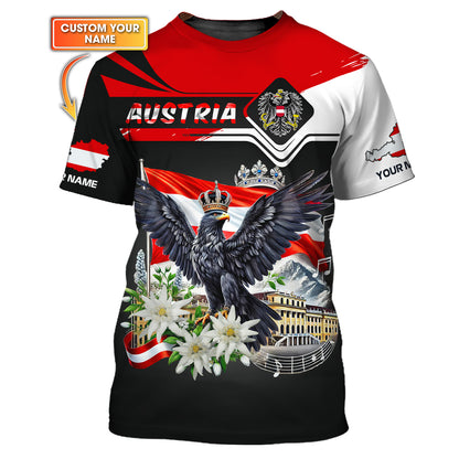 Camisetas de Austria con impresión 3D completa, regalo con nombre personalizado para amantes de Austria