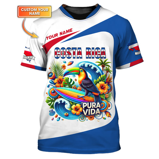 Costa Rica 3D T-Shirt Personalized Name Pura Vida Shirt Gift For Costa Rica Lovers