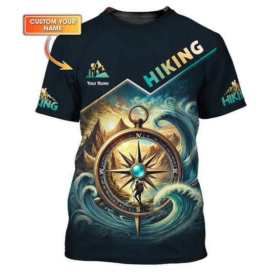 3D Full Print Hiking Compass T-Shirt Personalized Name Gift For Hiker Lovers