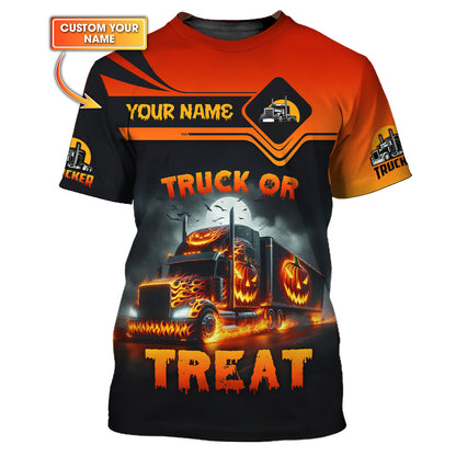 Camisa de Halloween con nombre personalizado para camionero, regalo de camión o golosina para amantes de Halloween, camisetas 3D