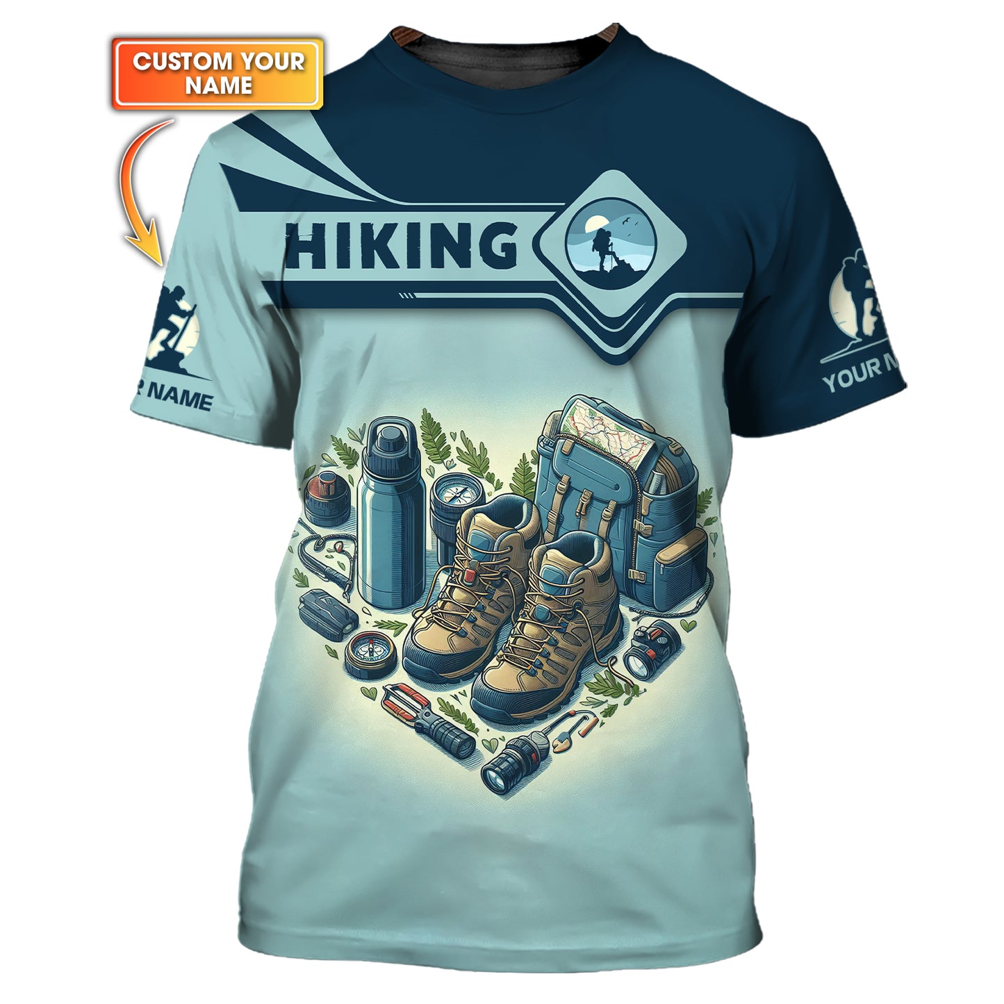 3D Full Print Hiking Heart Custom Name Shirts Gift For Hiker Lovers