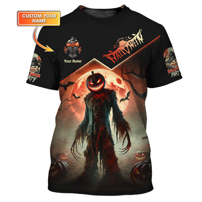 T-shirts personnalisés avec impression 3D complète de citrouille d'Halloween avec lune rouge, cadeau pour les amoureux d'Halloween