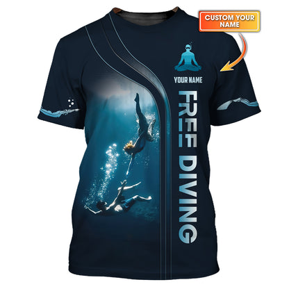 3D Full Print Customizable Freediving T-shirt With Underwater Adventure Personalized Name Gift For Diver Lovers