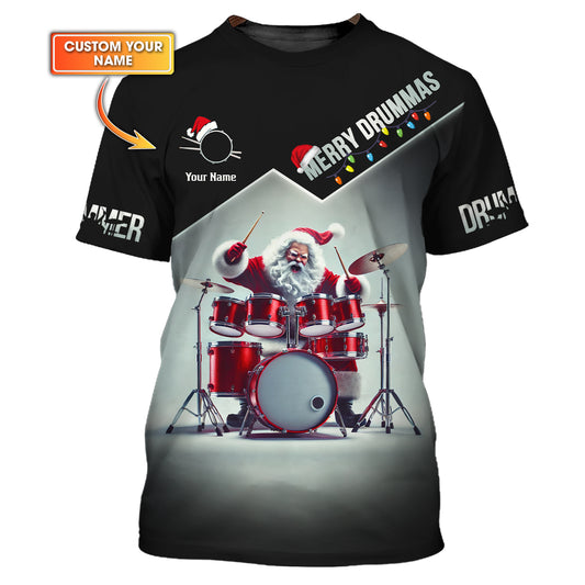 3D Full Print Merry Drummas Santa Shirt Personalized Name Gift For Drum Lovers