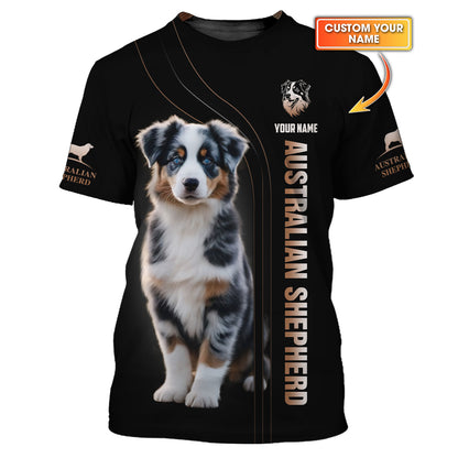 T-shirt personnalisé avec nom de chiot berger australien en 3D, cadeau pour les amoureux des chiens