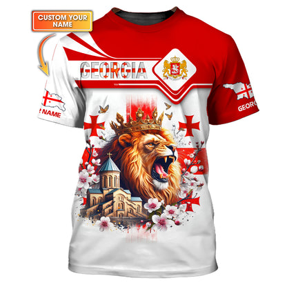 Camisetas con impresión 3D completa de El Rey León de Georgia con nombre personalizado Gif para amantes de Gruzia