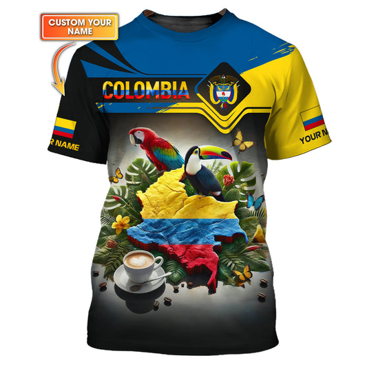 Carte de la Colombie Nom personnalisé T-shirt 3D Cadeau pour les amoureux colombiens