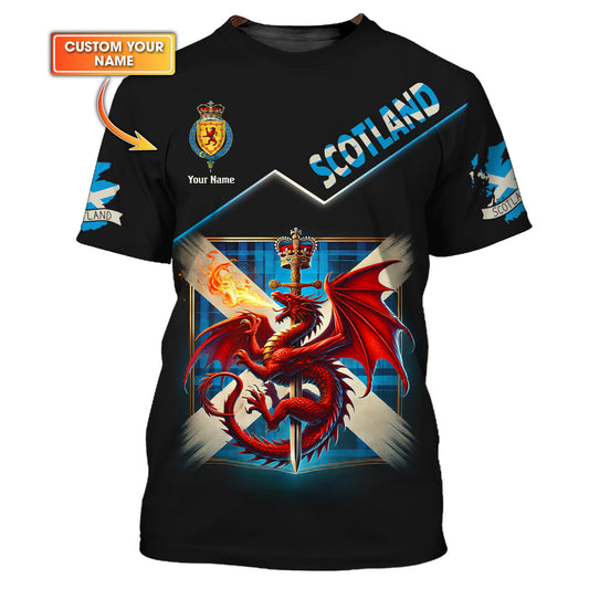 3D Full Print Dragon With Scotland Flag Shirt Personalized Name Gift For Scotland Lovers