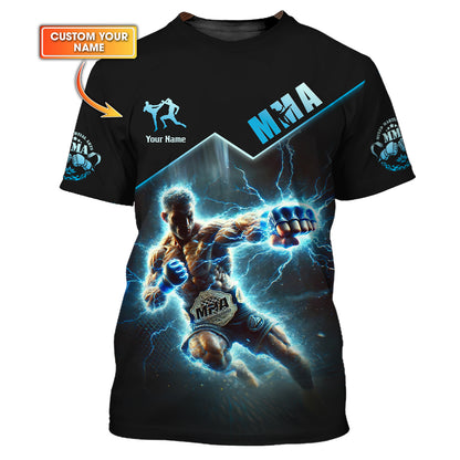 MMA Personalized Name MMA Fighter With Blue Lightning Custom 3D Shirts Gift For MMA Lovers