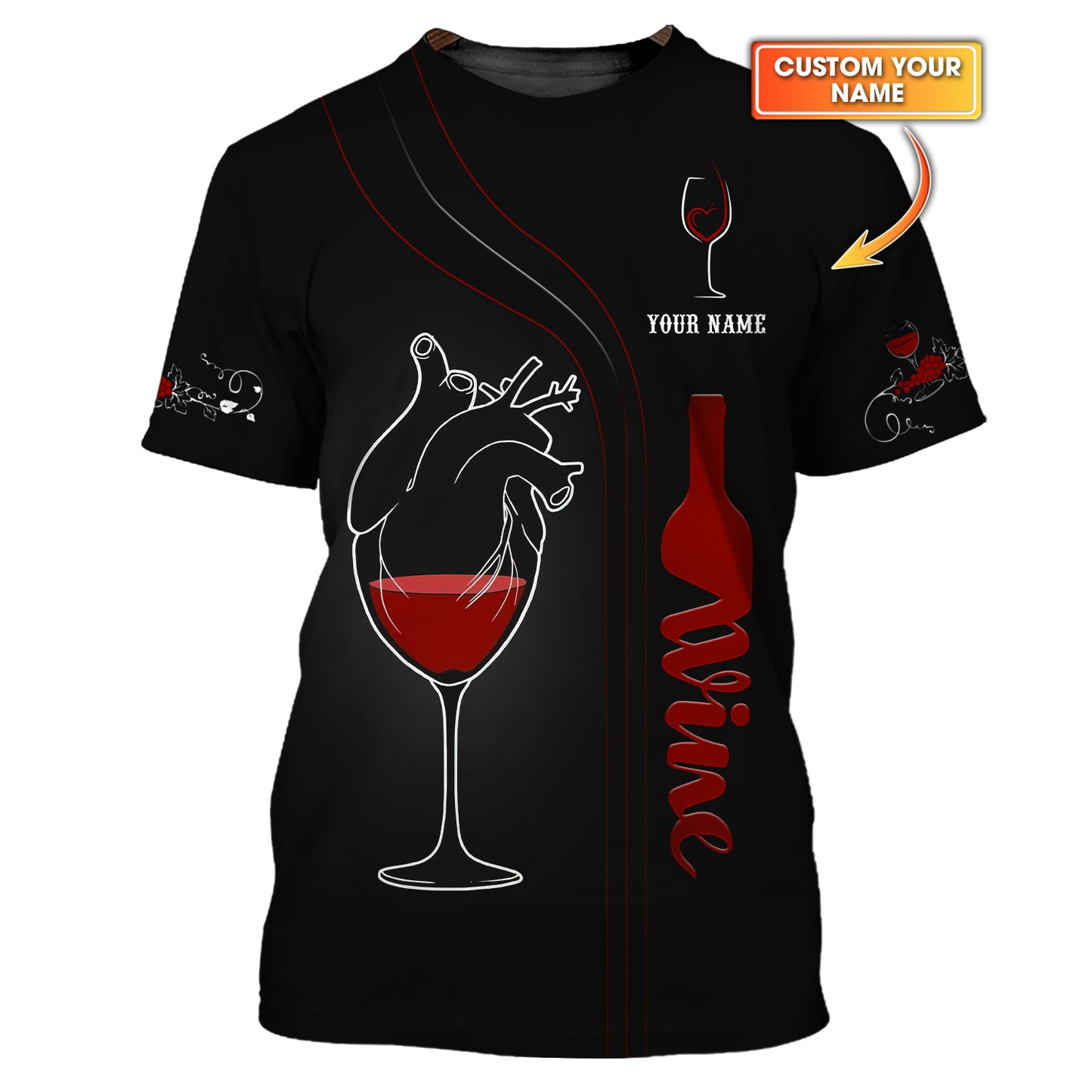 Sudadera con capucha y cremallera con estampado 3D de vino tinto, regalo personalizado con nombre para amantes del vino