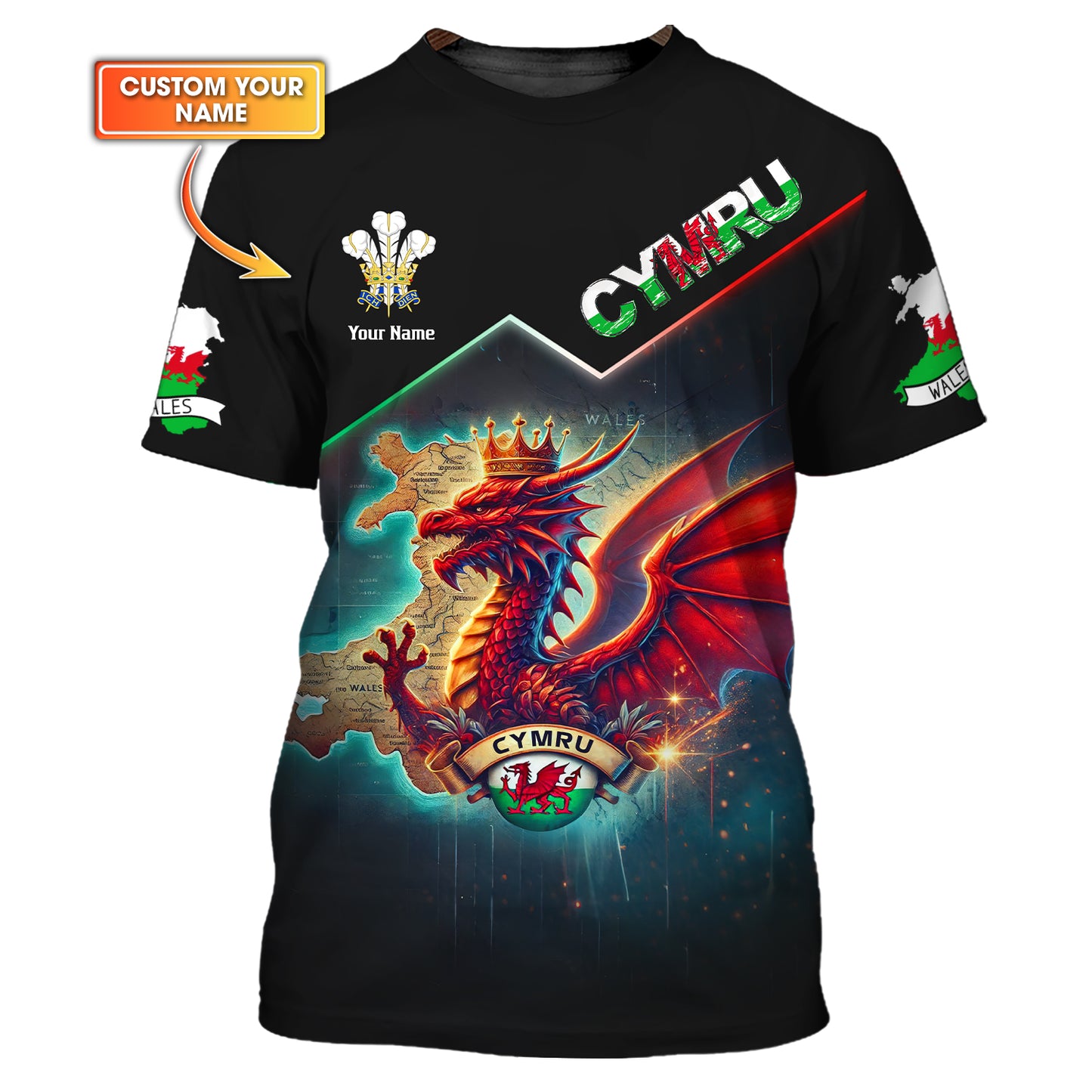 Dragon King Of Wales Custom T-Shirts Wales 3D Full Print Shirt Gift For CYMRU Lovers