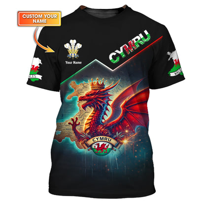 T-shirts personnalisés Dragon King Of Wales Wales T-shirt imprimé 3D complet Cadeau pour les amoureux de CYMRU