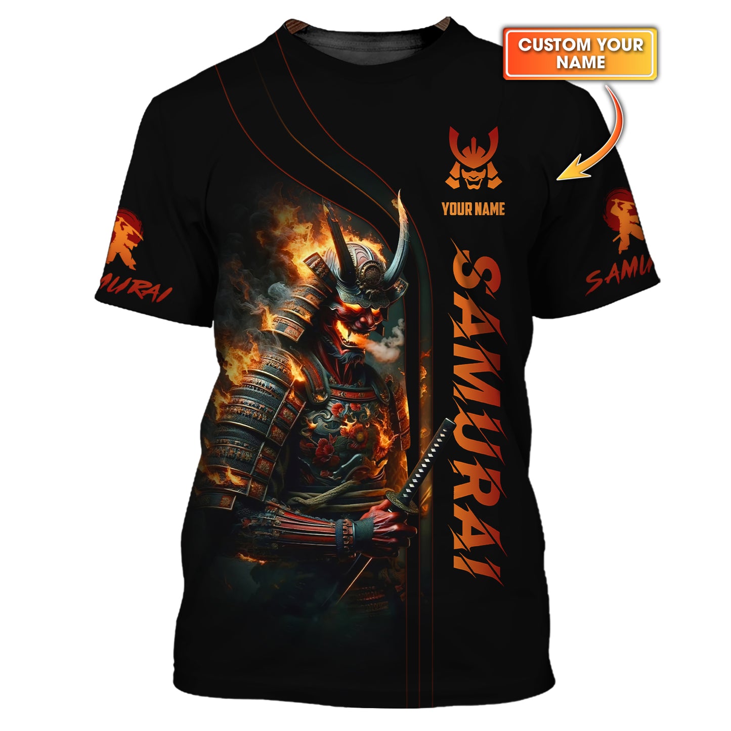 3D Full Print Samurai With Fire  Shirt Personalized Name Gift For Samurai Lovers