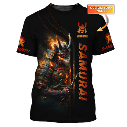 3D Full Print Samurai With Fire  Shirt Personalized Name Gift For Samurai Lovers