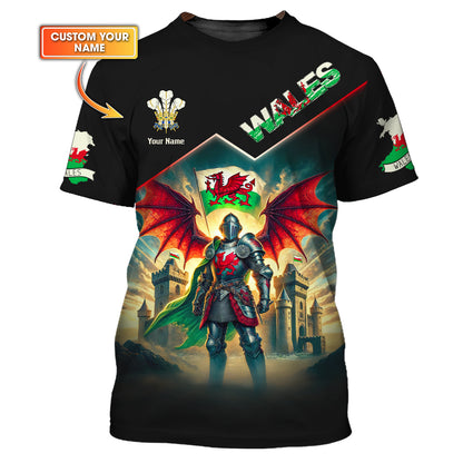 3D Full Print Welsh Dragon-Winged Warrior Shirt Personalized Name Gif For Wales Lovers