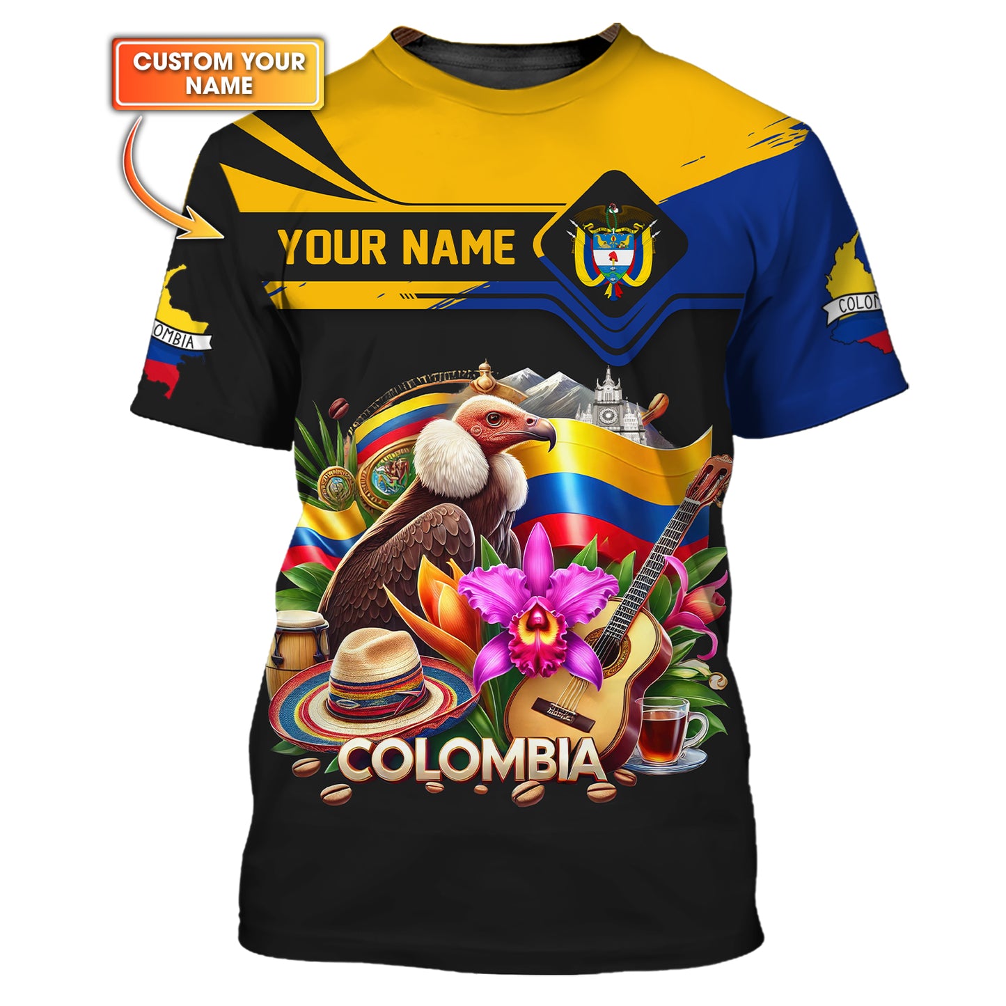 T-shirt 3D personnalisé avec nom Colombia Life pour les amoureux colombiens