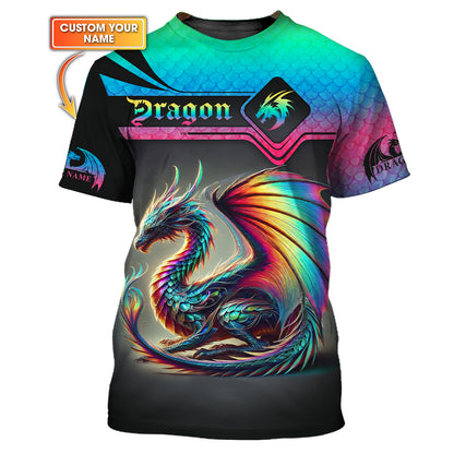 T-shirt néon à imprimé dragon 3D complet, cadeau personnalisé pour les amoureux des dragons