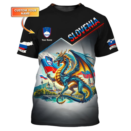 Camiseta de Eslovenia con estampado completo en 3D de dragón, regalo personalizado con nombre para amantes de Eslovenia