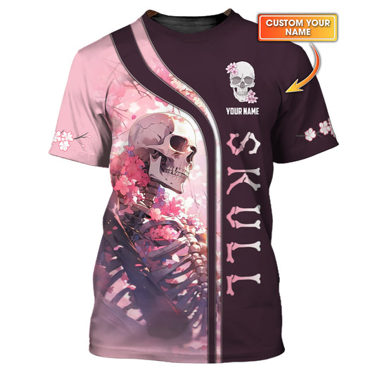 3D Full Print Skull Blossom T-Shirt Personalized Name Gift For Skull Lovers