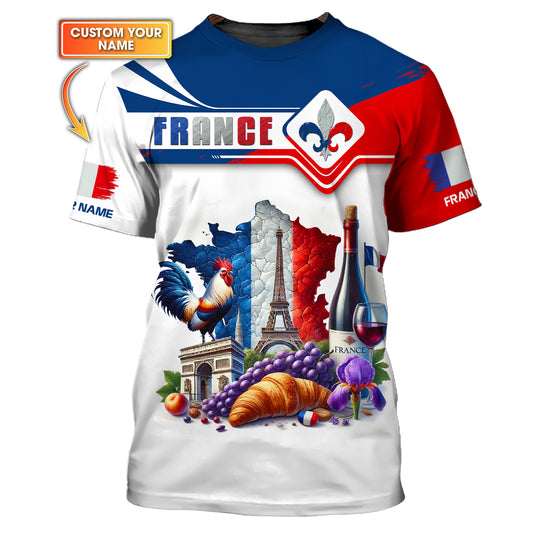 T-shirt France Life avec nom personnalisé, impression complète en 3D, cadeau pour les amoureux de la France