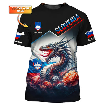 T-shirt personnalisé avec nom personnalisé en 3D avec drapeau de la Slovénie, cadeau pour les amoureux de la Slovénie