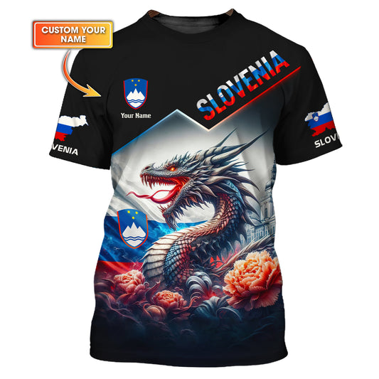 Camiseta personalizada con dragón y bandera de Eslovenia, camisetas personalizadas con nombre en 3D, regalo para amantes de Eslovenia