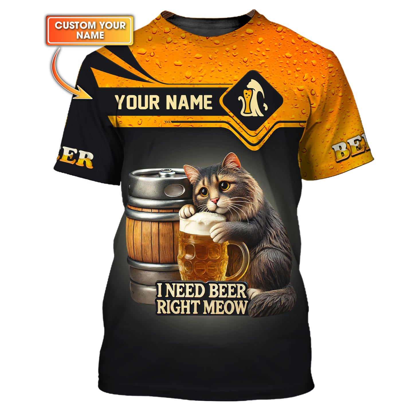 Beer Personalized 3D Shirt I Need Beer Right Meow Custom Name Shirt Gift For Beer Lovers