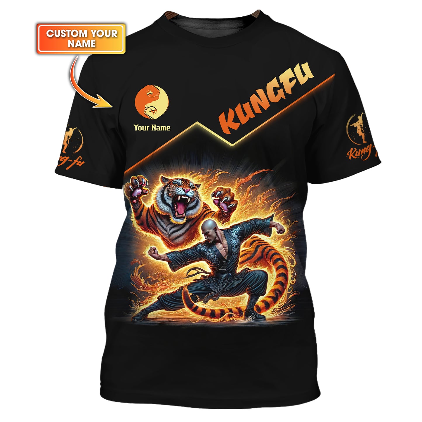 Camiseta con estampado 3D completo de Shaolin Kung con símbolo de Yin y Yang, regalo con nombre personalizado para amantes del Shaolin Kungfu